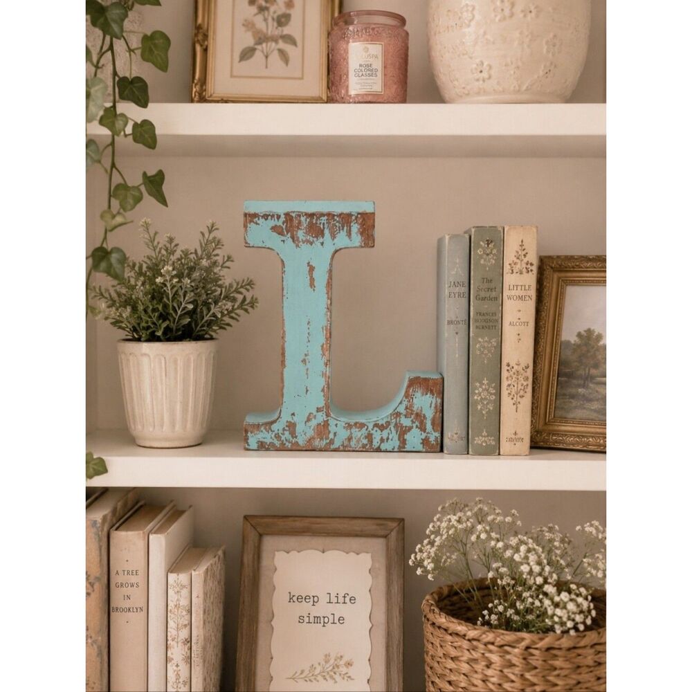 Rustic Turquoise Metal Letter L Shelf Decor Farmhouse Cottagecore Monogram